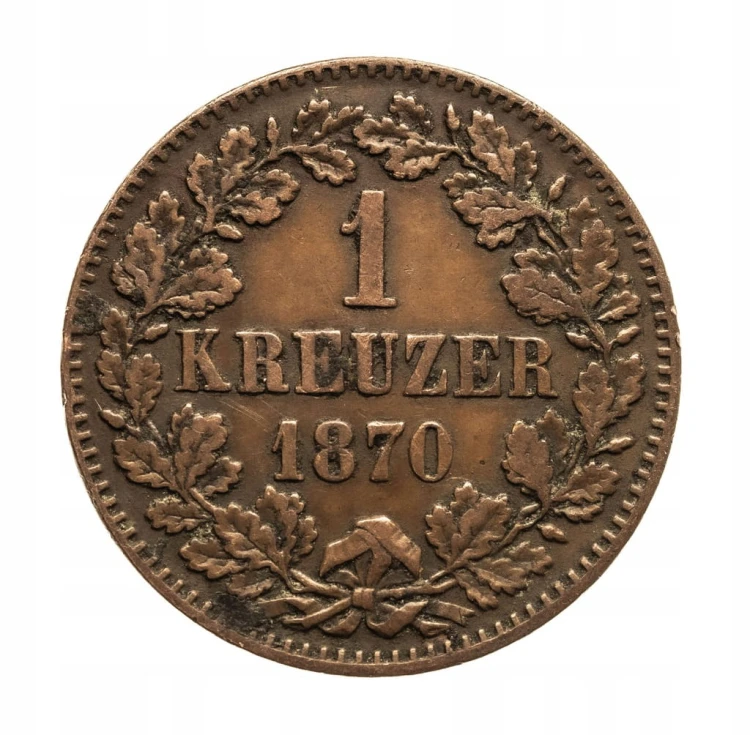 Niemcy, Badenia, Fryderyk I, 1 krajcara, 1870 rok.