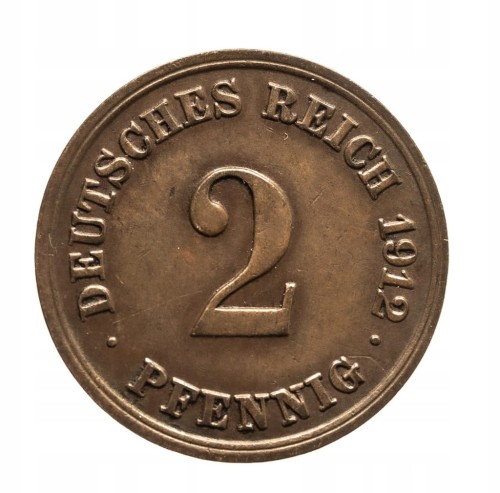 Niemcy, Prusy, Wilhelm II, 2 fenigi, 1912 E, Muldenhütten.