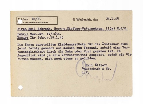 STARA POCZTÓWKA / LIST - WEISSENFELS, LAUTERBACH & CO / HOF 1945