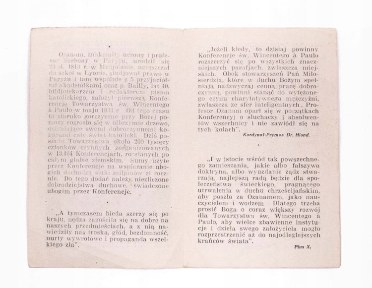 OBRAZEK TOW. ŚW. WINCENTEGO A PAULO - ANTONI FRYDERYK OZANAM, POZNAŃ 1933