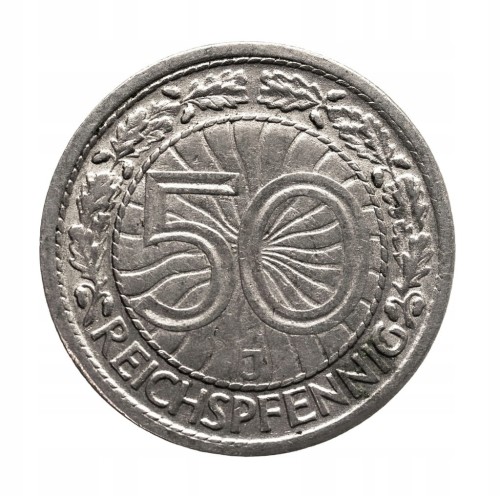 Niemcy, Republika Weimarska (1918-1933), 50 Reichspfennig 1928 J, Hamburg.