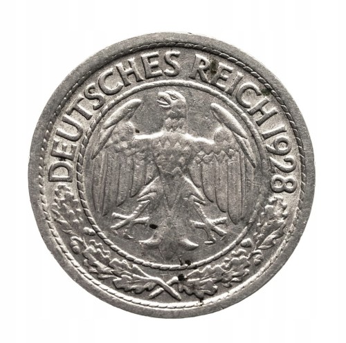 Niemcy, Republika Weimarska (1918-1933), 50 Reichspfennig 1928 J, Hamburg.