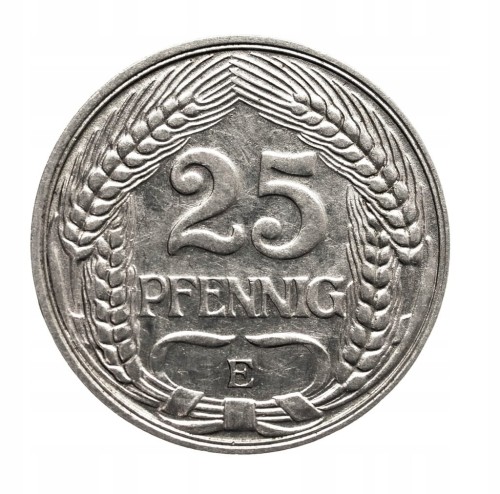 Niemcy, Wilhelm II, 25 fenigów, 1910 E, Muldenhütten.