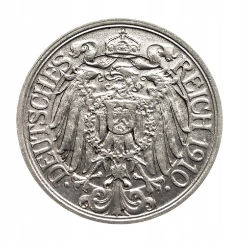 Niemcy, Wilhelm II, 25 fenigów, 1910 E, Muldenhütten.
