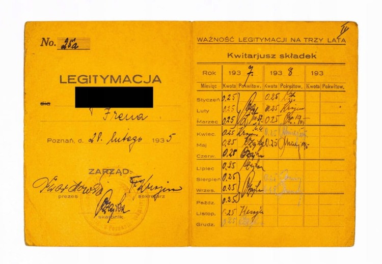 LEGITYMACJA KOŁO OBSOLWENTÓW IV SZKOŁY WYDZIAŁOWEJ POZNAŃ 1935