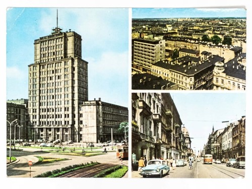 ŁÓDŹ - WIEŻOWIEC PRZY UL. SIENKIEWICZA PIOTRKOWSKA SAMOCHODY LATA 70. PRL