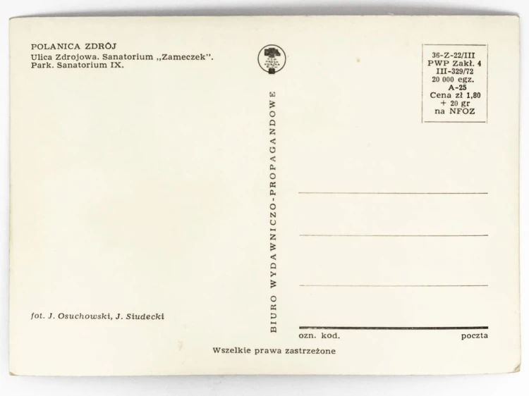 POLANICA-ZDRÓJ - UL ZDROJOWA SANATORIUM ZAMECZEK SANATORIUM IX LATA 70. PRL