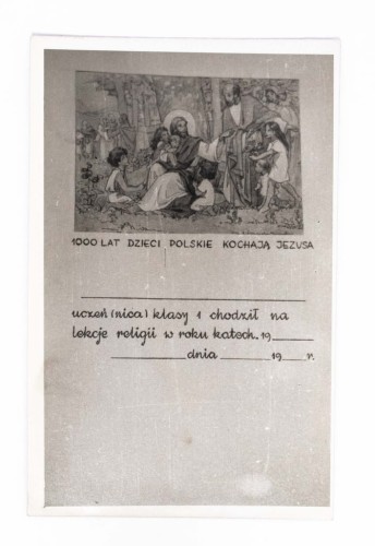 STARA FOTOGRAFIA - PAMIĄTKA DLA UCZNIA Z LEKCJI RELIGII 1966