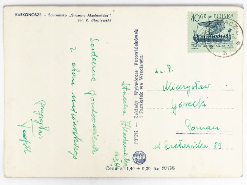 KARKONOSZE - SCHRONISKO STRZECHA AKADEMICKA NA POLANIE ZŁOTÓWKA 1964 PRL