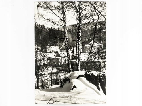 SZKLARSKA PORĘBA - WIDOK NA MIEJSCOWOŚĆ ZIMĄ 1968 PRL