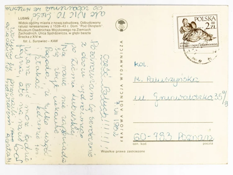 LUBAŃ - PANORAMA, RATUSZ MIEJSKI, DOM POD OKRĘTEM, WIEŻA BRACKA 1982 PRL