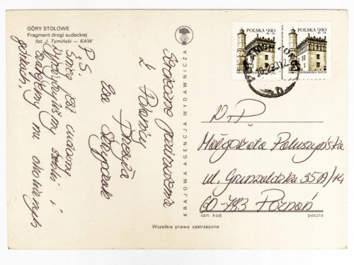 GÓRY STOŁOWE - ZAŚNIEŻONA GÓRSKA DROGA Z ZAPARKOWANĄ SKODĄ 1000 MB 1983 PRL