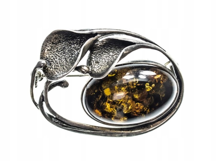 STARA SREBRNA BROSZKA Z KAMIENIEM