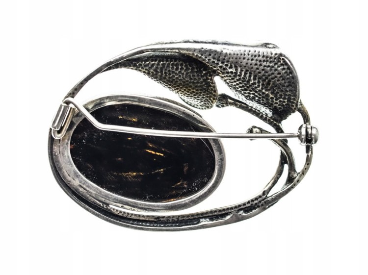 STARA SREBRNA BROSZKA Z KAMIENIEM