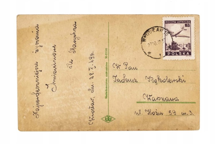 STARA POCZTÓWKA IMIENINOWA - WROCŁAW / WARSZAWA 1949
