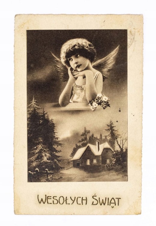 STARA POCZTÓWKA BOŻONARODZENIOWA - OSTRÓW WLKP / KATOWICE 1933