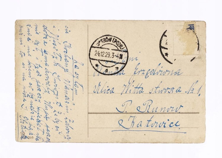 STARA POCZTÓWKA BOŻONARODZENIOWA - OSTRÓW WLKP / KATOWICE 1929