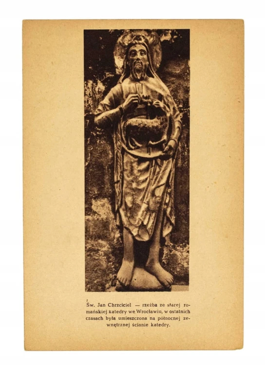 STARA POCZTÓWKA - ŚW. JAN CHRZCICIEL, RZEŹBA Z KATEDRY WROCŁAWSKIEJ l. 50