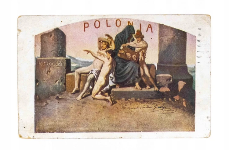 STARA POCZTÓWKA - A. GROTTGER, OBRAZ SYMBOLICZNY POLSKI, LWÓW / BORKI 1923
