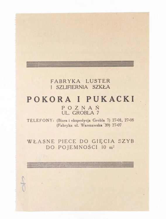 STARY RACHUNEK - FABRYKA LUSTER I SZKŁA, POKORA I PUKACJI, POZNAŃ 1937