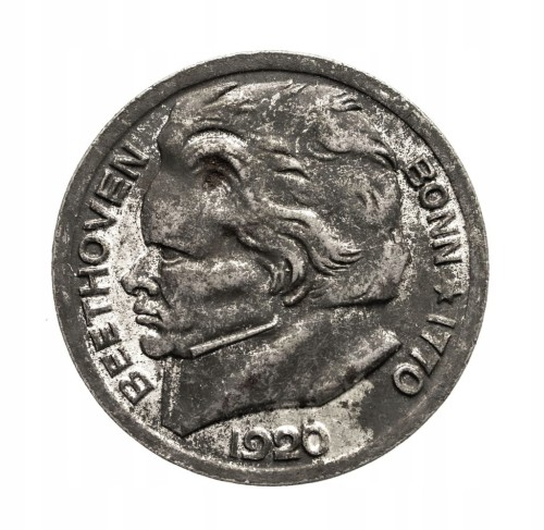 Niemcy/Bonn, Beethoven, notgeld 10 pfennig 1920, odmiana żelazo.
