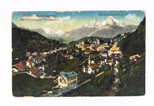 BERCHTESGADEN, NIEMCY - PANORAMA MIASTA, ALPY / PŁASZCZYCA POCZ. XX W.