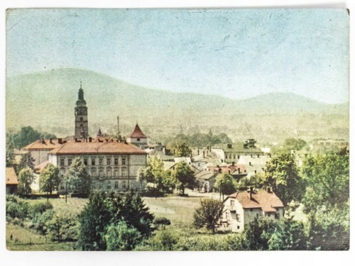 ŻYWIEC - PANORAMA Z WIEŻĄ KONKATEDRY NARODZENIA NMP I DZWONNICĄ 1967 PRL