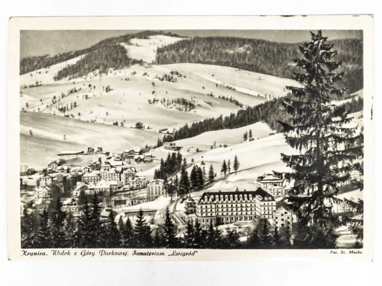 KRYNICA-ZDRÓJ - PANORAMA Z WIDOKIEM NA SANATORIUM LWIGRÓD 1963 PRL