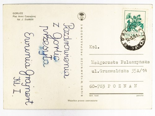 GORLICE - PLAC ARMII CZERWONEJ OBECNIE RYNEK Z BUDYNKIEM RATUSZA 1975 PRL