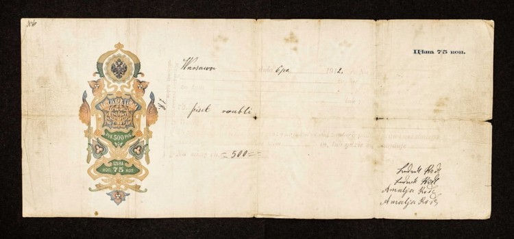 Polska, zabór rosyjski, weksel na 500 rubli, 6/10 1912 Warszawa