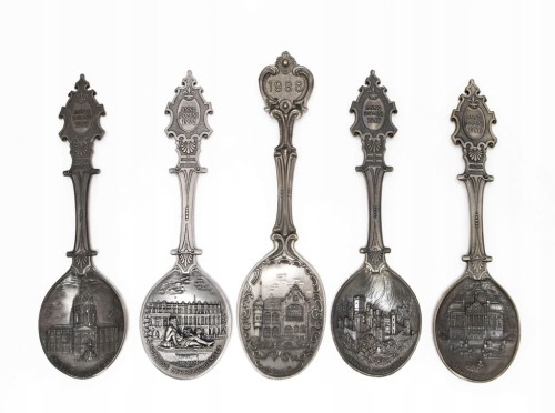 ZESTAW STARYCH METALOWYCH ŁYŻEK OZDOBNYCH, ZAMKI NIEMIECKIE 1985 - 1990