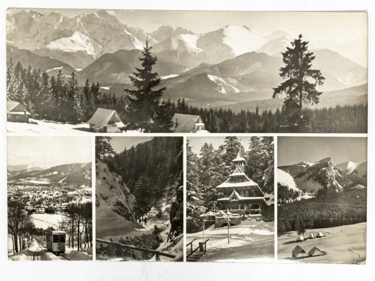 TATRY - WIDOK Z BUKOWINY KOLEJKA GÓRSKA KAPLICA W JASZCZURÓWCE LATA 70. PRL