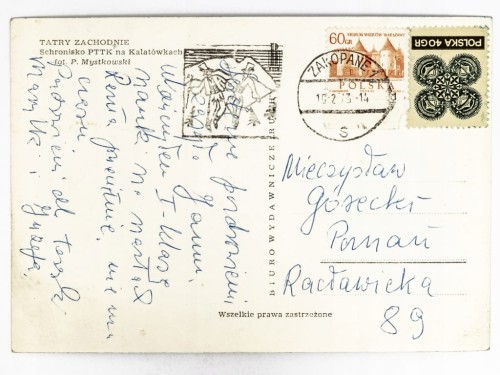 TATRY - SCHRONISKO PTTK NA KALATÓWKACH 1973 PRL