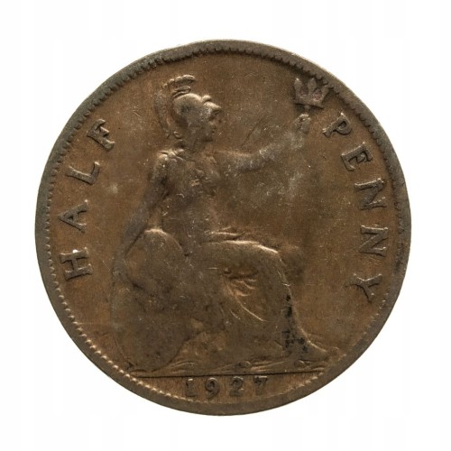 Wielka Brytania, Jerzy V, 1/2 penny, 1927 rok.