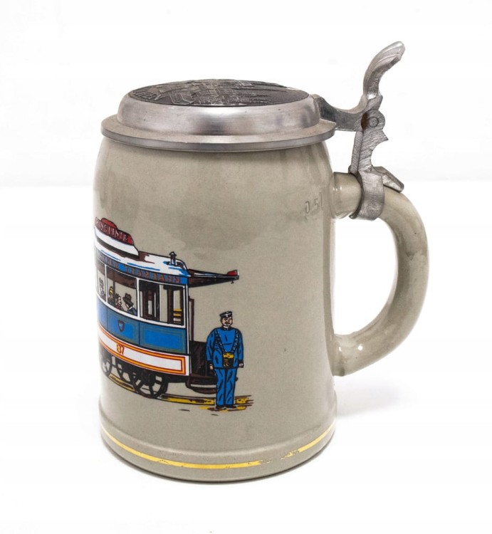 STARY CERAMICZNY KUFEL - TRAMWAJ RINGLINIE, MONACHIUM