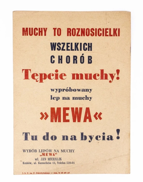 STARA REKLAMA - WYROBY LEPÓW NA MUCHY MEWA, JAN MICHALIK KRAKÓW II RP