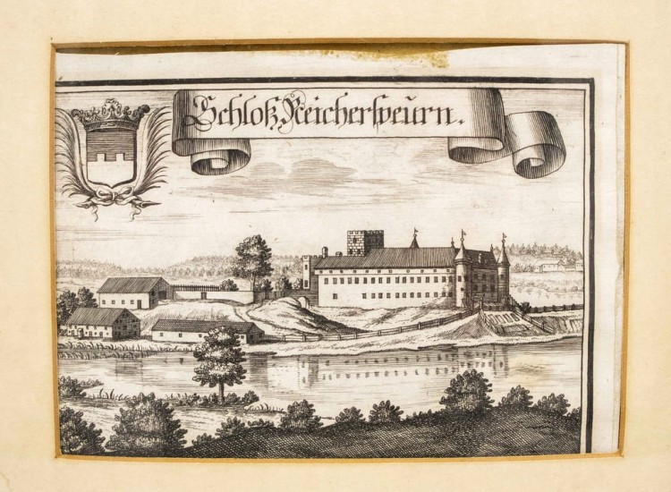STARY OBRAZ, MIEDZIORYT - ZAMEK REICHERSBEUERN NIEMCY, MICHAEL WENING 1701
