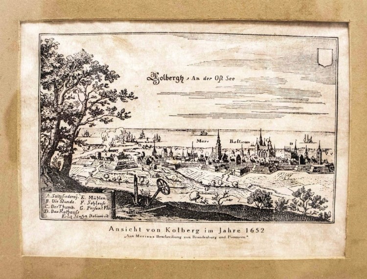STARY OBRAZ, MIEDZIORYT - PANORAMA MIASTA KOŁOBRZEG, E. J. DAHLBERGH 1652