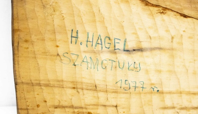 STARA DREWNIANA PŁASKORZEŹBA - ŻNIWA NA WSI, HENRYK HAGEL, SZAMOTUŁY 1977