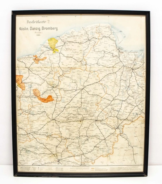STARA MAPA - KOSZALIN, GDAŃSK, BYDGOSZCZ, TORUŃ, POZNAŃ, CHOJNICE 1908