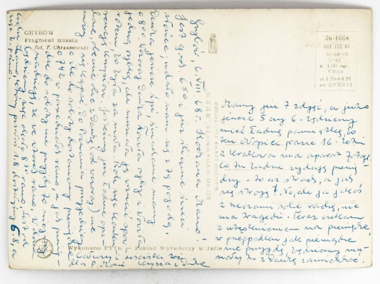 GRYBÓW - FRAGMENT MIASTA Z MUREM OPOROWYM NA RZECE BIAŁEJ 1968 PRL