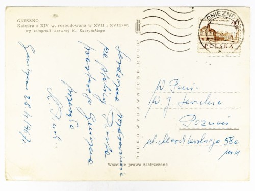 GNIEZNO - ARCHIKATEDRA GNIEŹNIEŃSKA WIDZIANA ZNAD JEZIORA JELONEK 1967 PRL