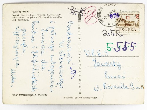IWONICZ-ZDRÓJ - SANATORIUM JEDNOŚĆ ROBOTNICZA, ZW. SPÓŁ. INWALIDÓW 1977 PRL
