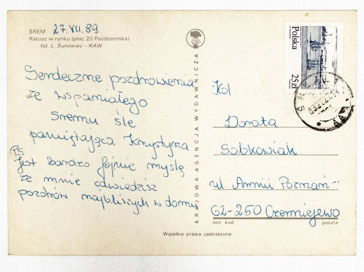 ŚREM - RATUSZ MIEJSKI W TLE WIEŻA KOŚCIOŁA NMP WNIEBOWZIĘTEJ 1989 PRL