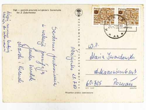 ŁĘKNO K. ZANIEMYŚLA - POMNIK PRZYRODY DĄB DZIADUŚ AIZEN 1980 PRL