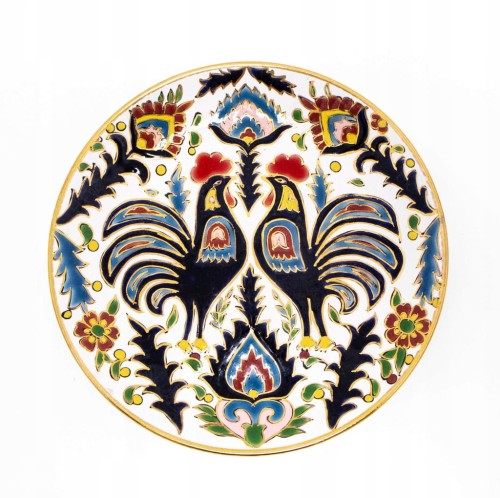 STARY CERAMICZNY OZDOBNY TALERZ KOGUTY, NASSOS RODOS-HELLAS