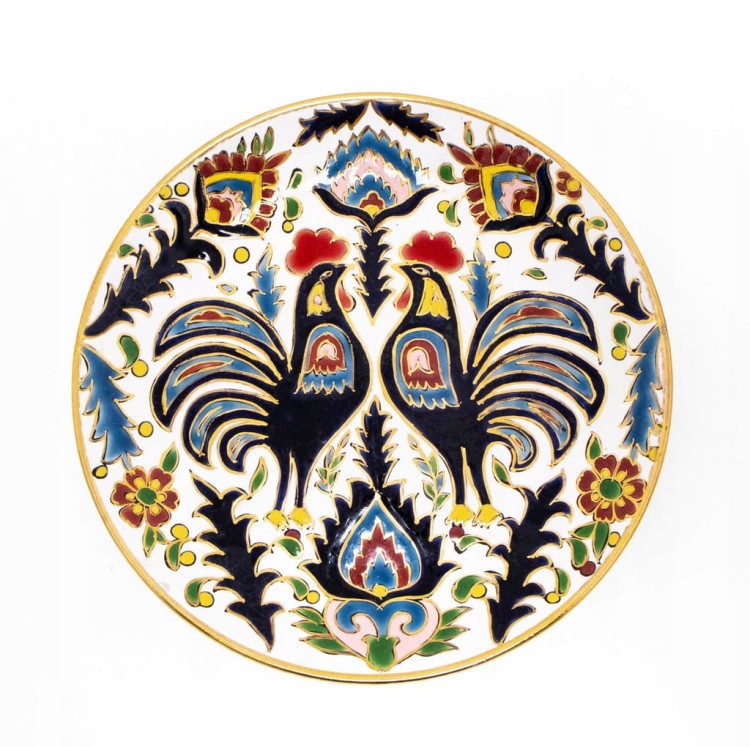 STARY CERAMICZNY OZDOBNY TALERZ KOGUTY, NASSOS RODOS-HELLAS