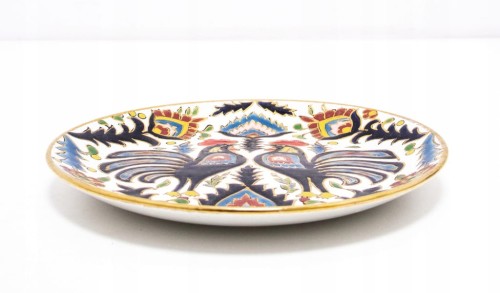STARY CERAMICZNY OZDOBNY TALERZ KOGUTY, NASSOS RODOS-HELLAS