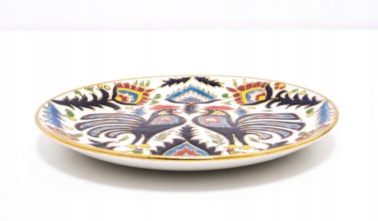 STARY CERAMICZNY OZDOBNY TALERZ KOGUTY, NASSOS RODOS-HELLAS