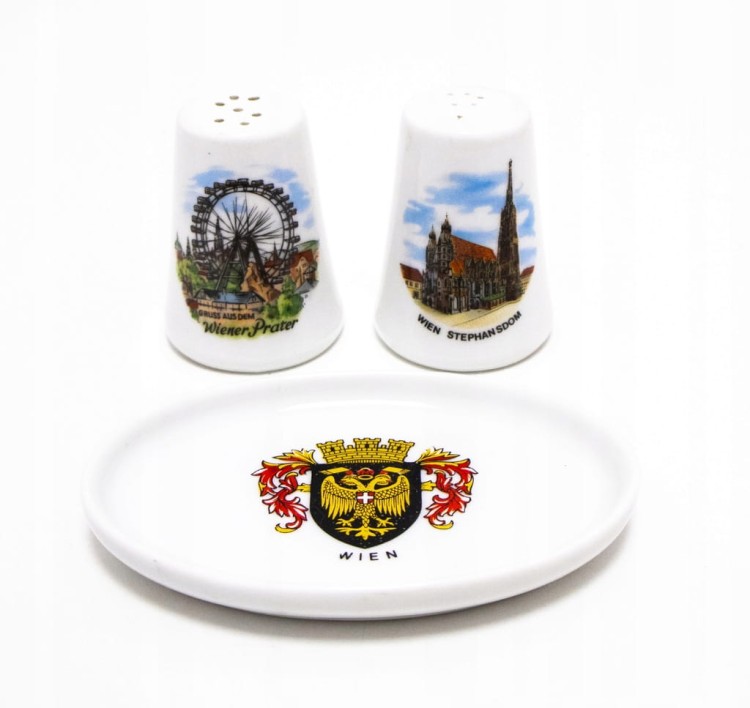 ZESTAW STAREJ PORCELANY, SOLNICZKA I PIEPRZNICZKA WIEDEŃ AUSTRIA